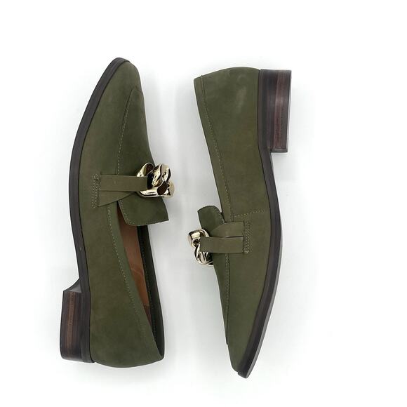 Vince Camuto Aliyana Leather Loafers Olive green Sz 9 preppy Chic Academia - Picture 5 of 10